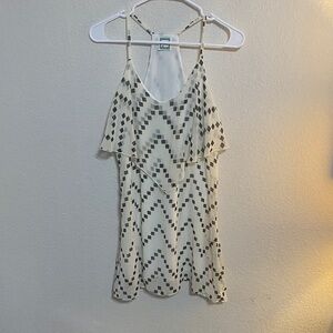 Women's Cream Geometric Ruffle Slip Dress